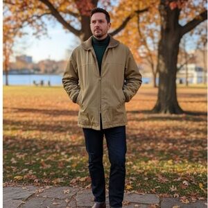 Vintage Men’s Aberdeen Faux Fur Lining Collar Brown Zip-Up Bomber Jacket XL